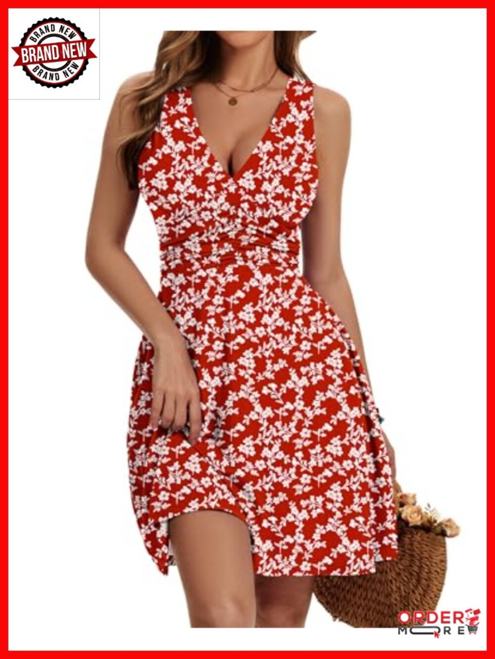 Sleeveless Smocked Waist A-Line Dress with Pockets